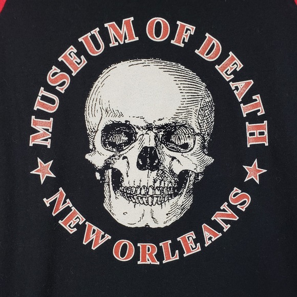 Museum of Death New Orleans Skull Baseball Tee Black Red 3/4 Sleeve Graphic - Picture 5 of 7